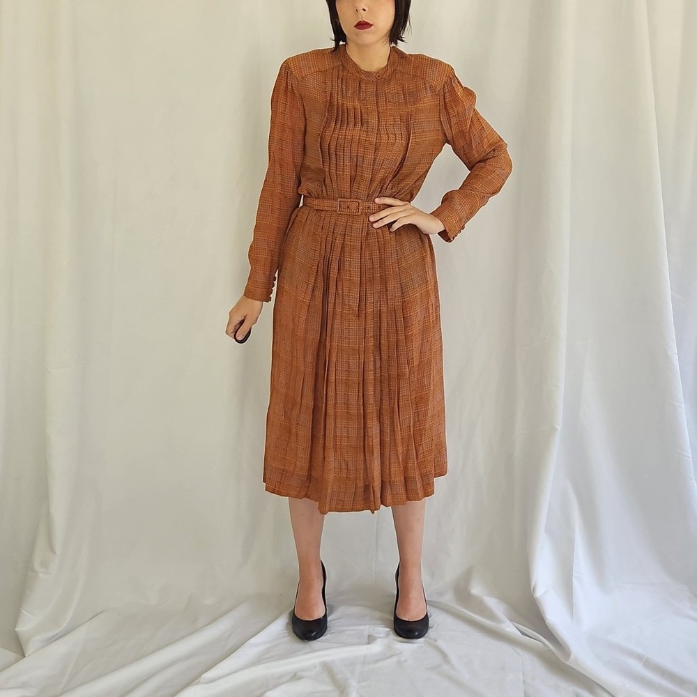 80s Plaid Silk Blend Day Dress